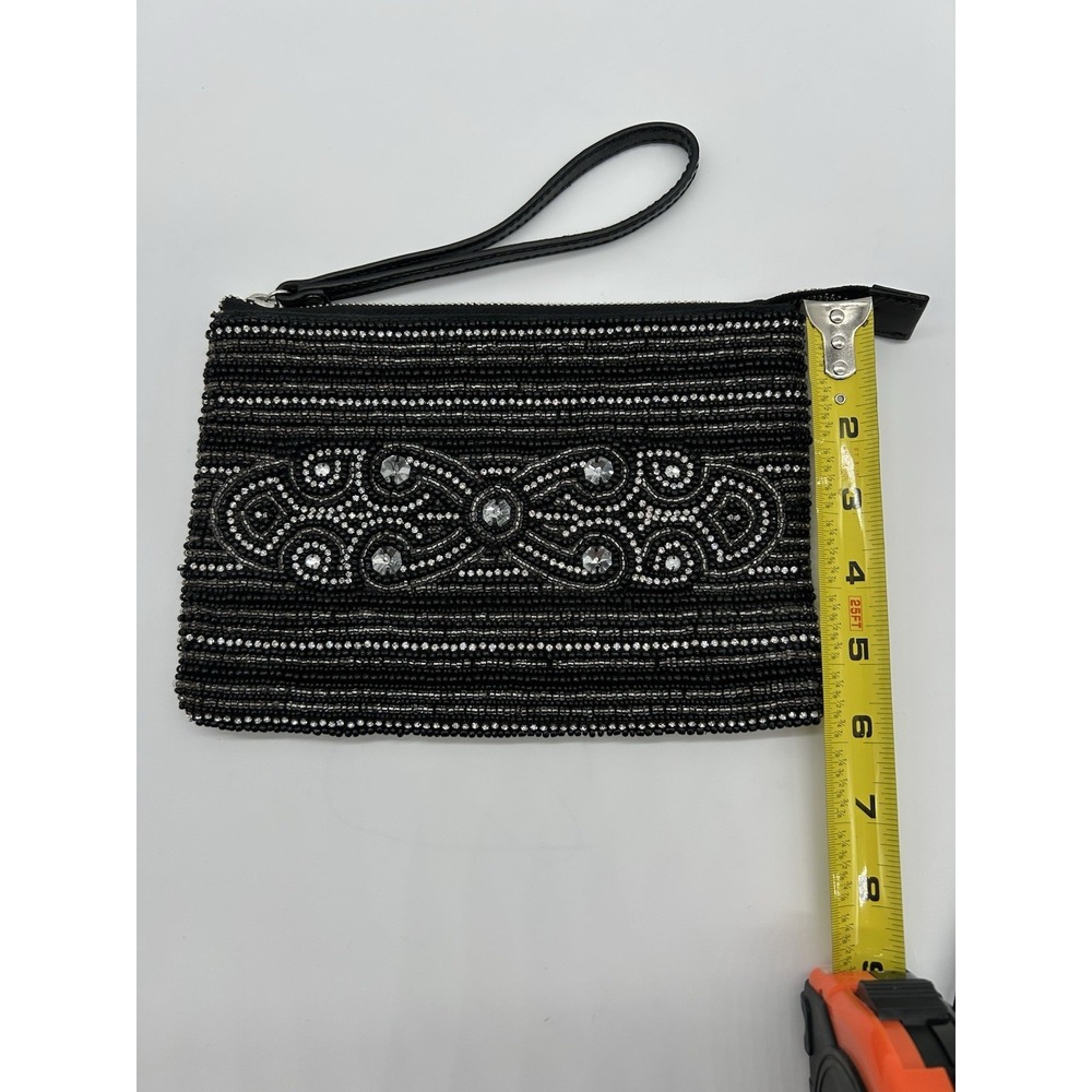 White House Black Market Black Beaded Evening Womens Wristlet Makeup Bag - Picture 8 of 9